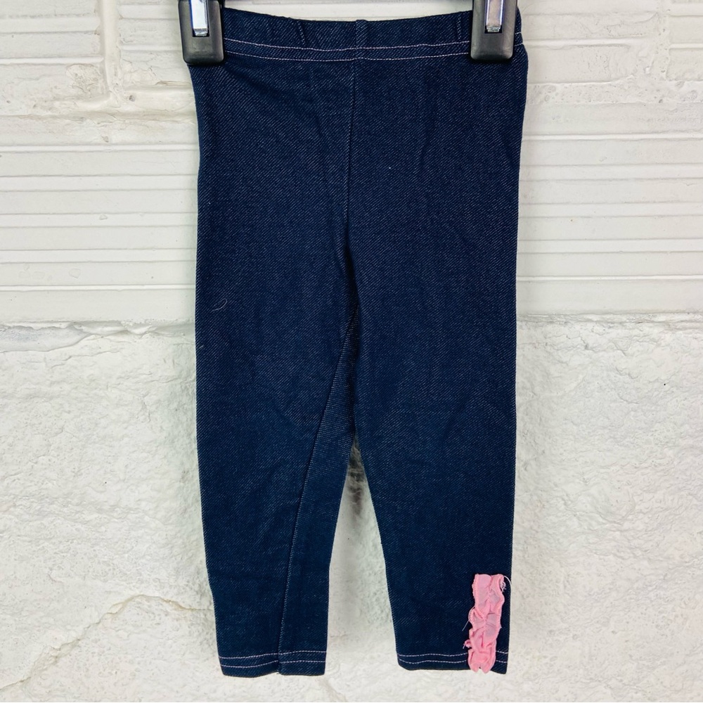 Nannette Dark Blue cotton stretch Leggings with Pink Ruffle size 2T
